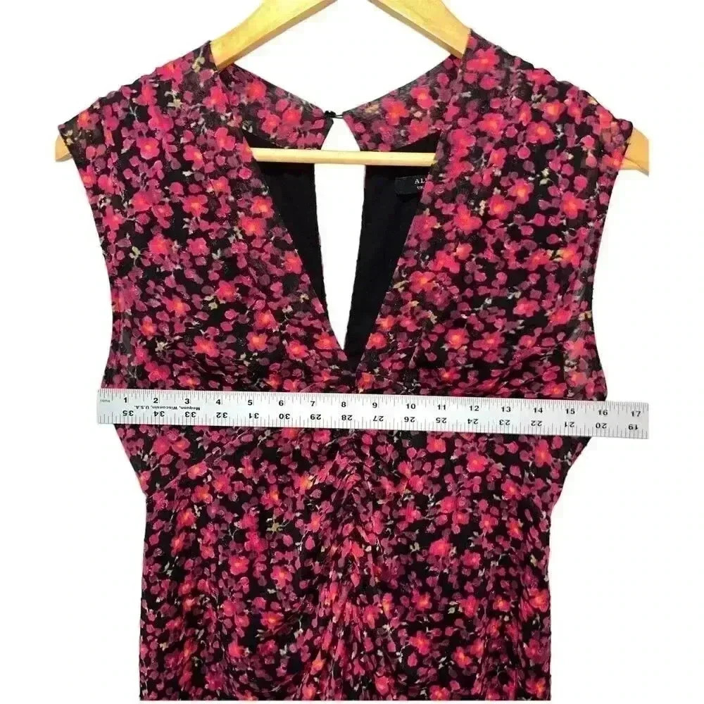 All Saints Aldine Cherry Blossom Print Sleeveless Sheath Dress Size 6 Ruched - Picture 10 of 12